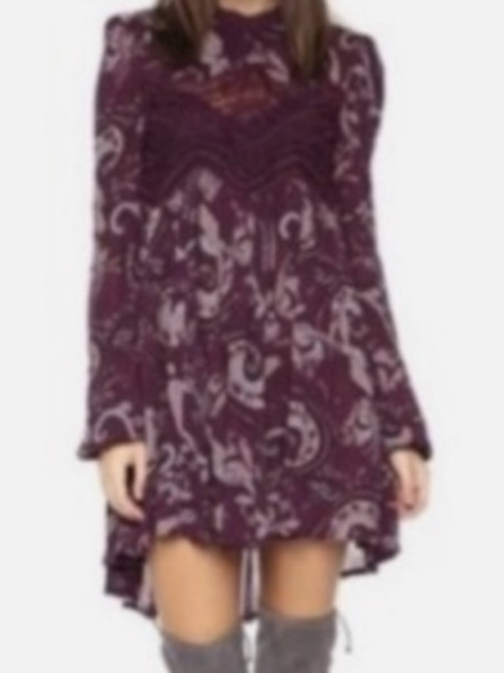Free People Sweet Thing Wine Paisley Crochet Hi Low Tunic/Dress Size Medium